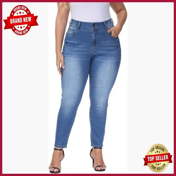 Denim - Plus Size High Waisted Skinny Jeans Stretchy Ankle Length Classic Fit